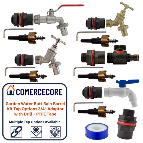 Water butt tap kit - water, 3/4"
